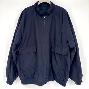 Vintage Ploucquet Reversible Bomber Jacket Sz M Navy Green Plaid Wool Full Zip